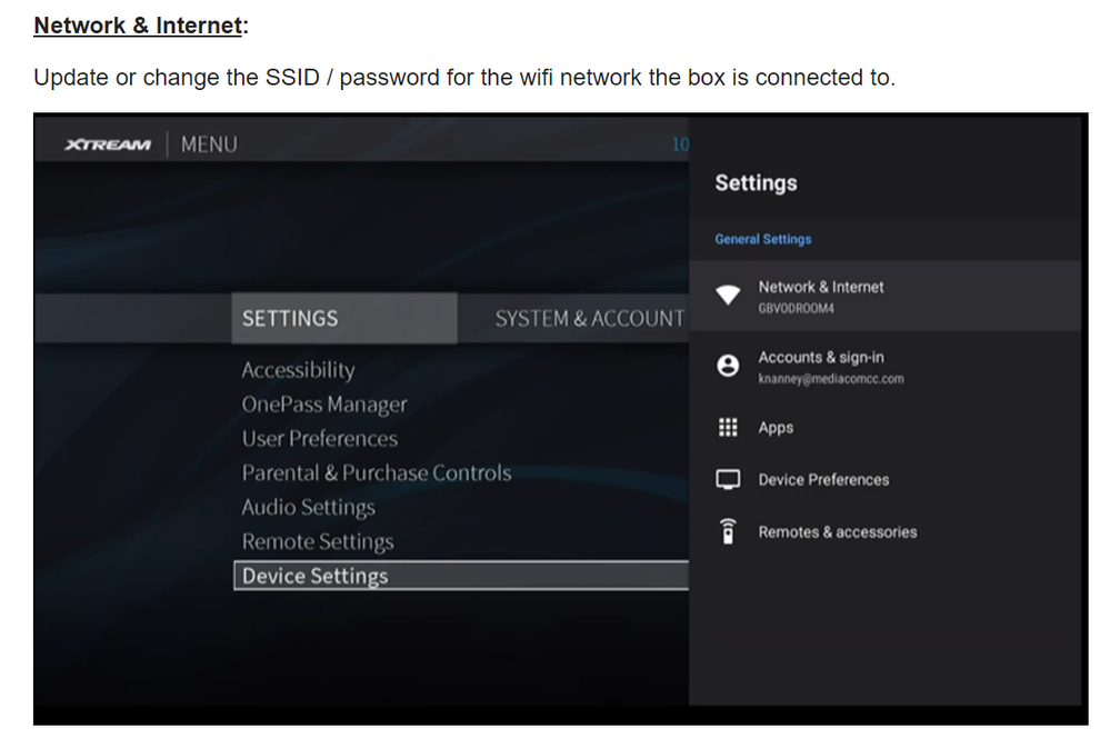 Xtream1 Box Network & Internet Settings