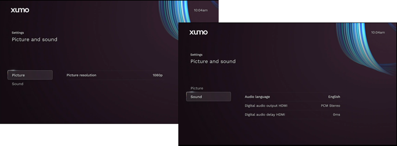 Xumo Picture and Sound Settings