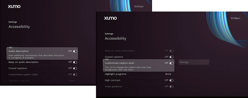 Xumo Accessibility Settings
